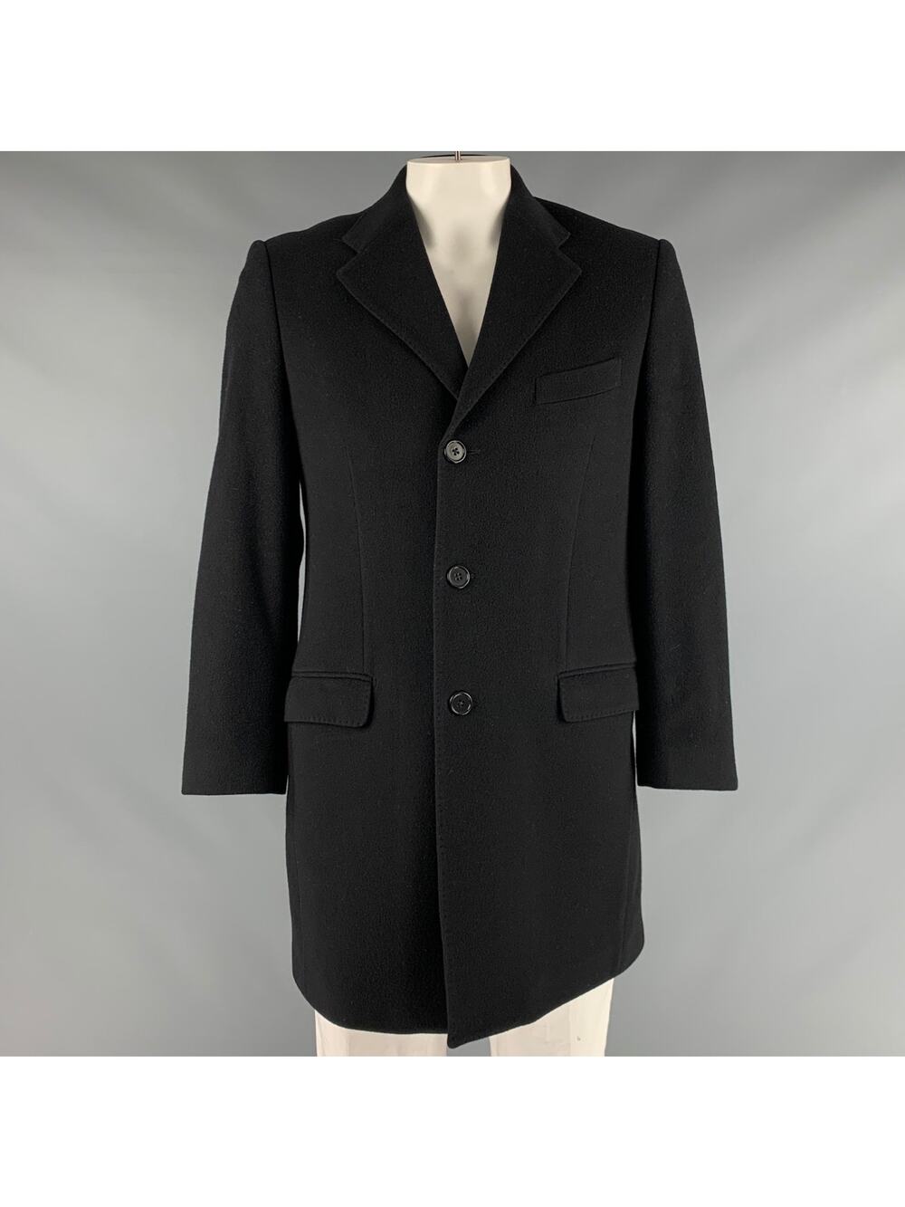 YVES SAINT LAURENT Size 42 Black Wool Blend Single Breasted Coat